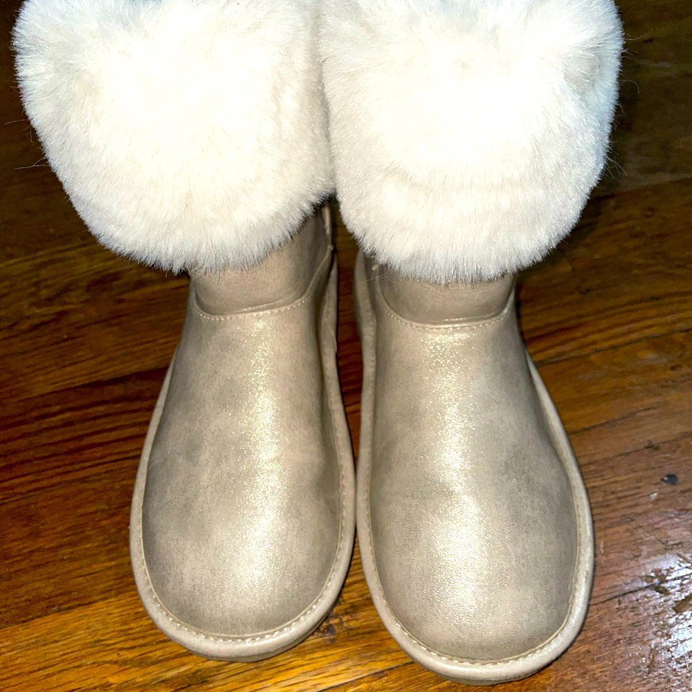 Fur lined gold mid calf boots
